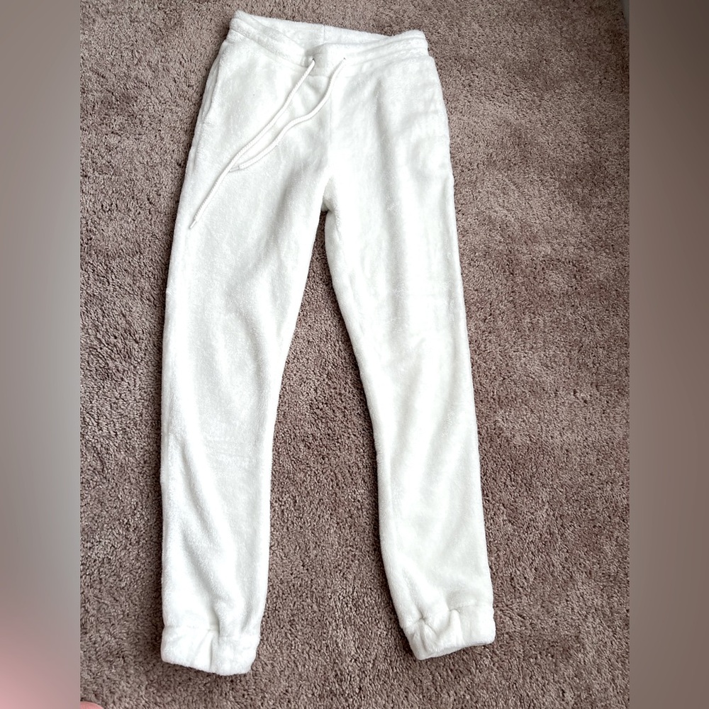 Fuzzy, White Joggers